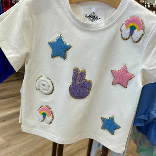 Peace Collage Chenille Patch Tee  - Doodlebug's Children's Boutique