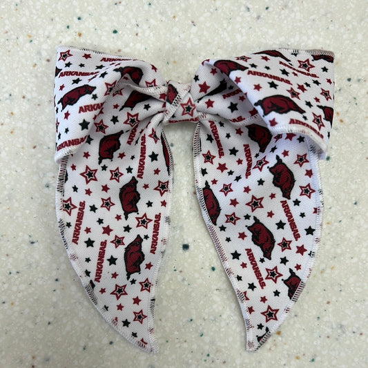 Medium Arkansas Razorbacks Star Fabric Bow  - Doodlebug's Children's Boutique