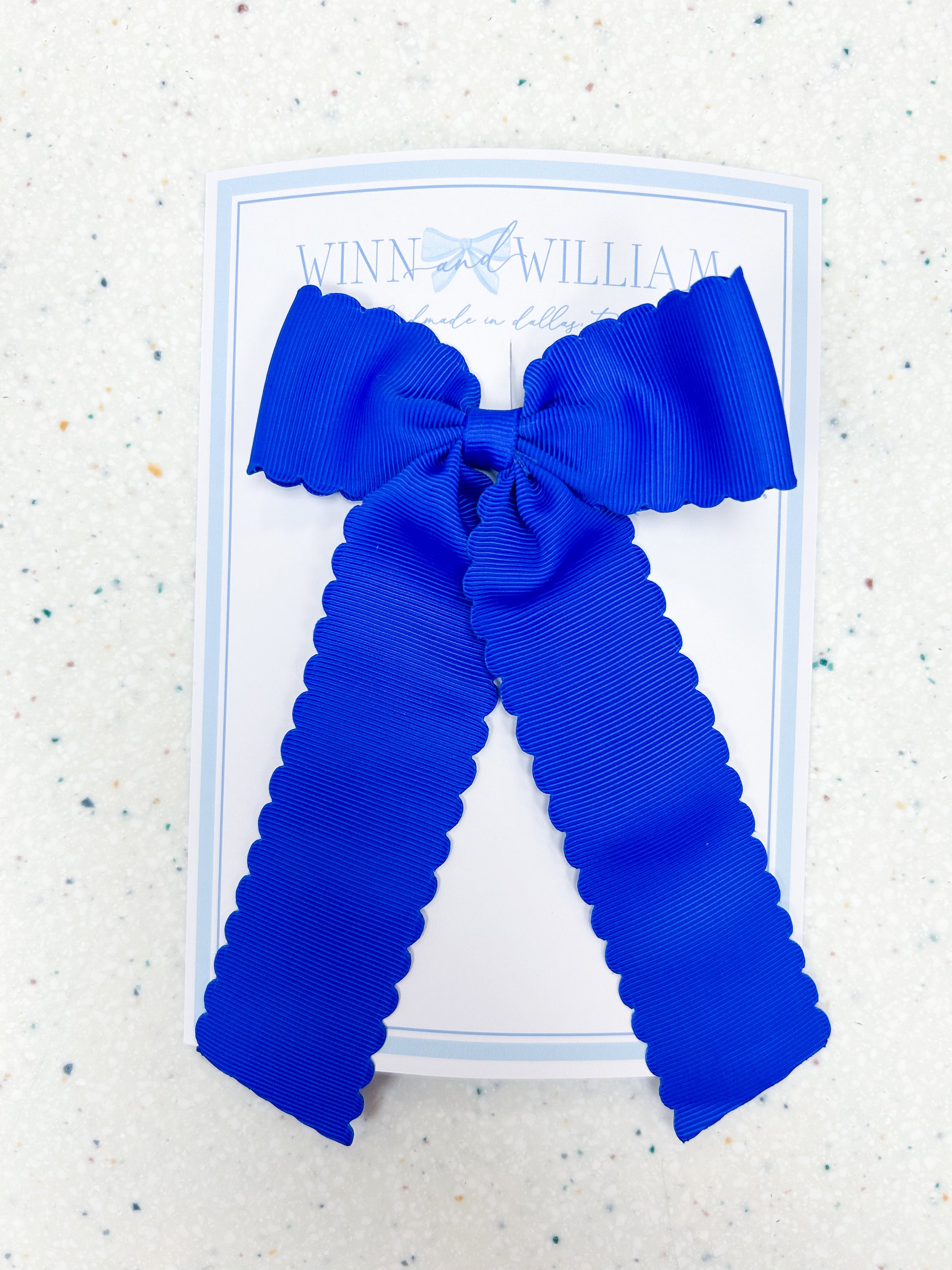 Royal Blue Scalloped Long-Tail Bow  - Doodlebug's Children's Boutique