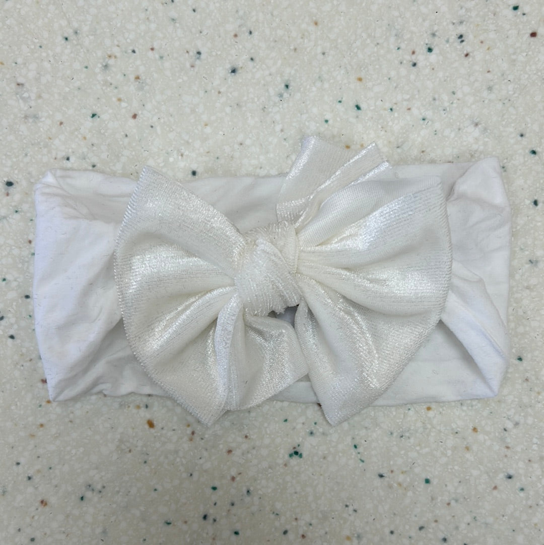 Wide Nylon Headband with Velvet Bow in White  - Doodlebug's Children's Boutique