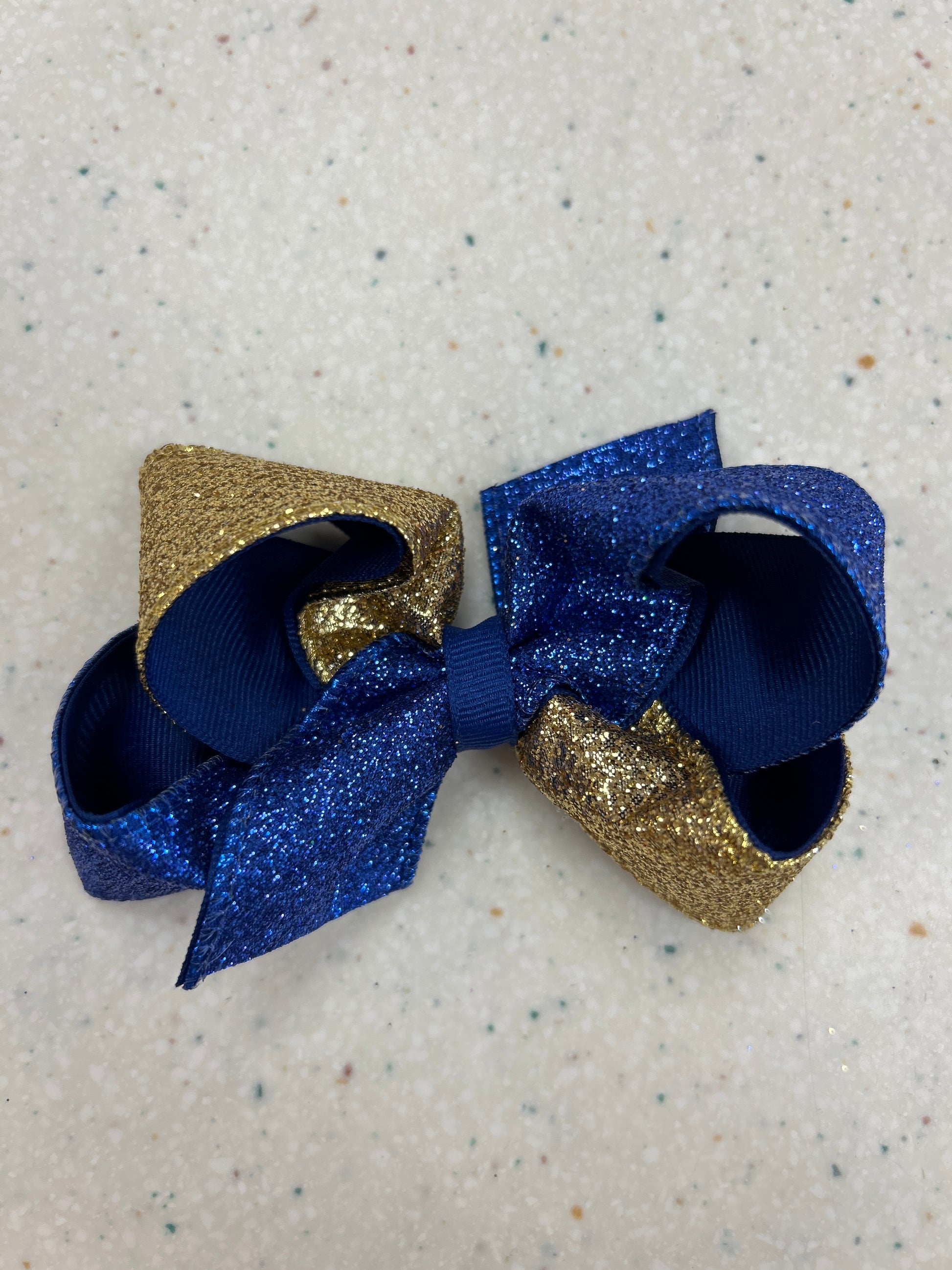 Blue and Gold Glitter Medium Two Tone Bow  - Doodlebug's Children's Boutique