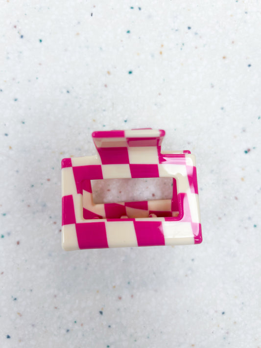 Pink Checker Claw Clip - Doodlebug's Children's Boutique