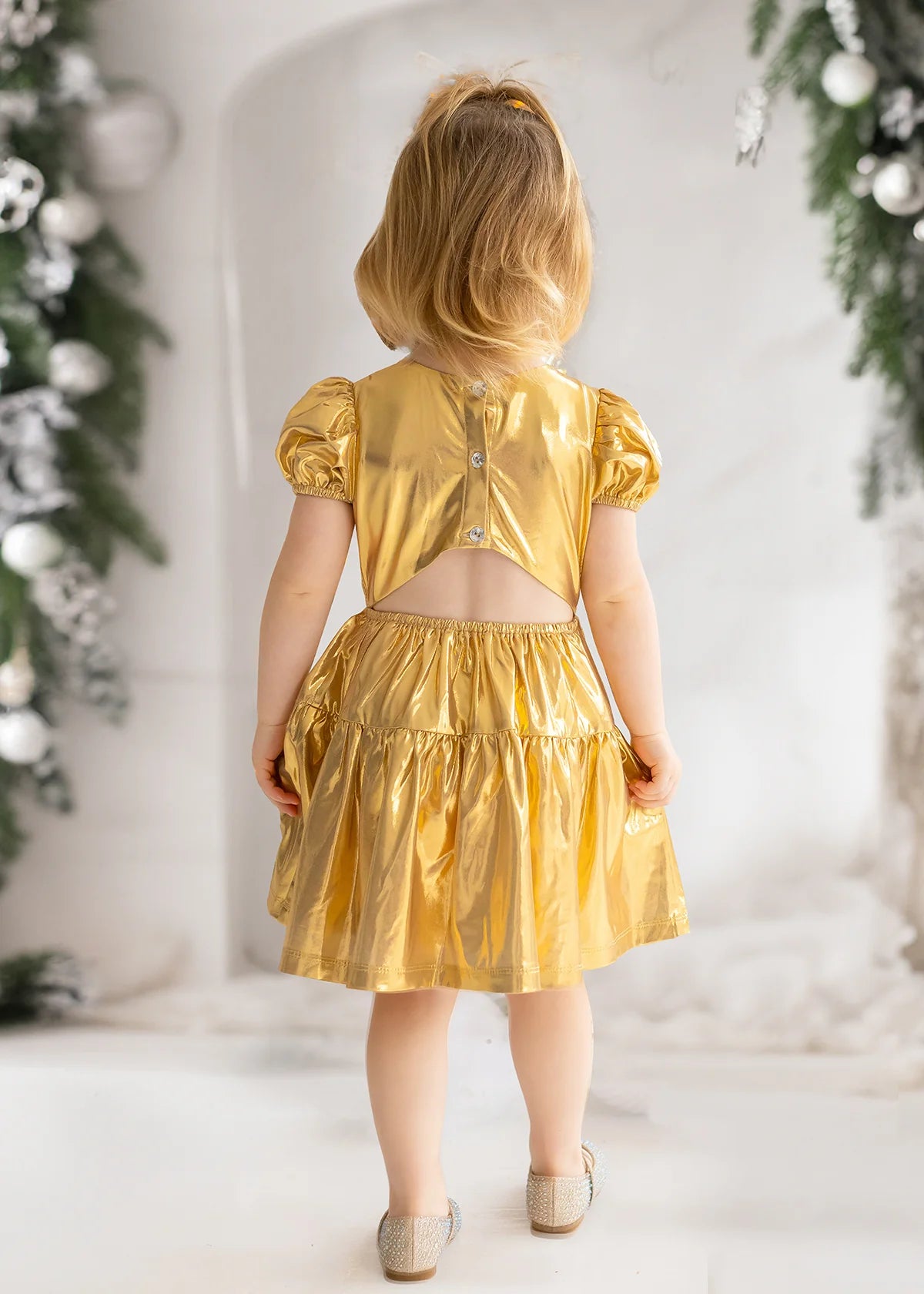 Ring a Ding Shimmery Gold Dress  - Doodlebug's Children's Boutique