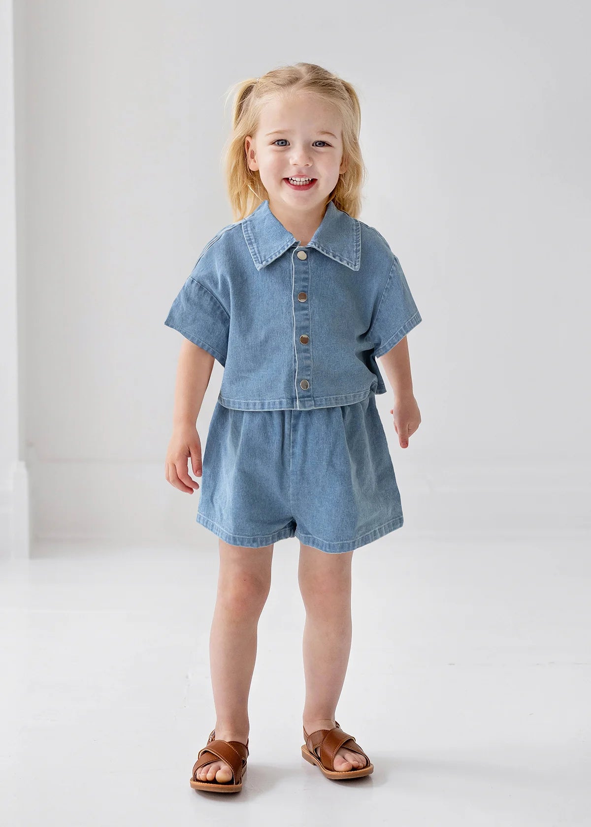 Zoey Denim Two Piece Shorts Set - Doodlebug's Children's Boutique