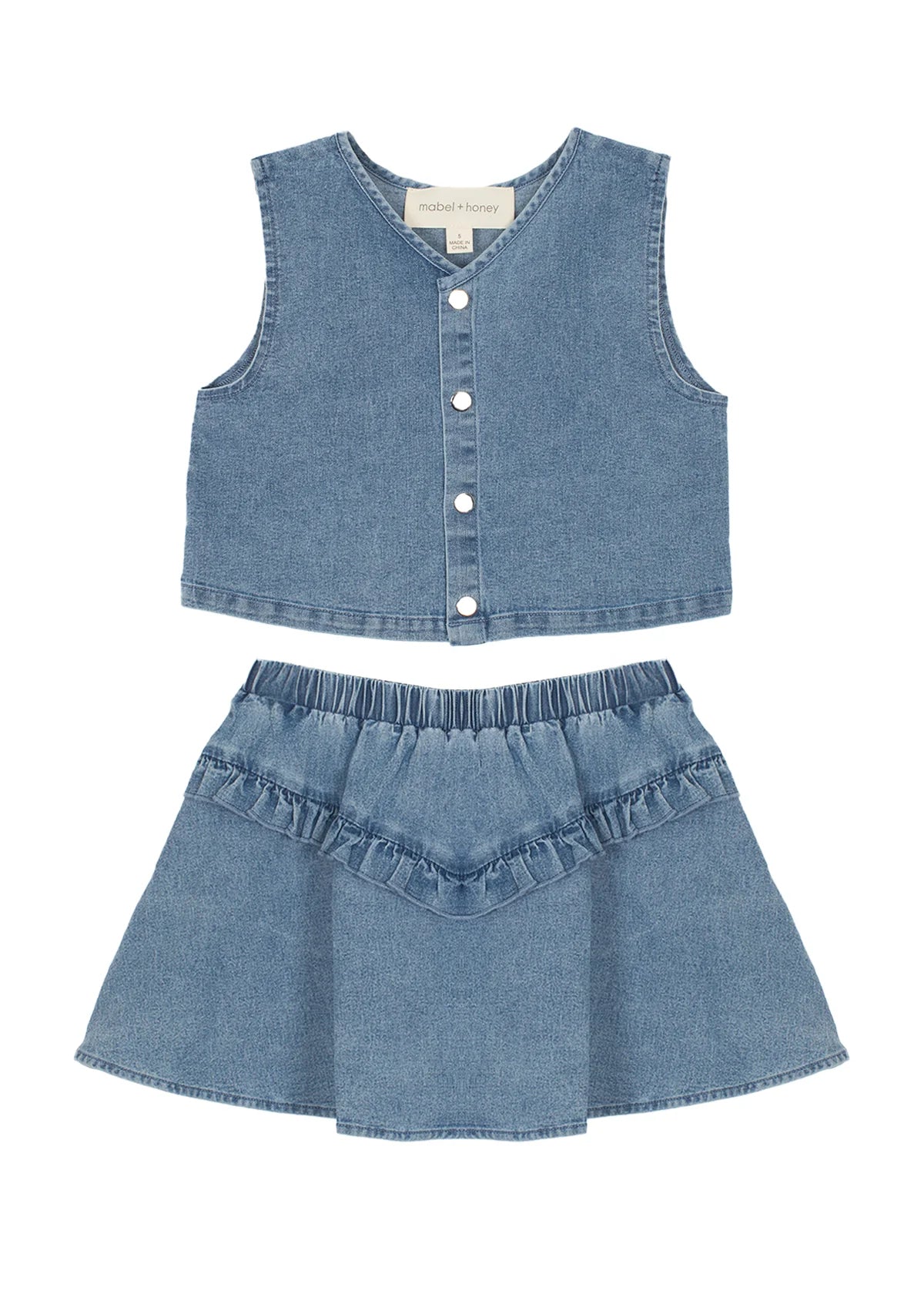 Zoey Denim Two Piece Skirt Set - Doodlebug's Children's Boutique