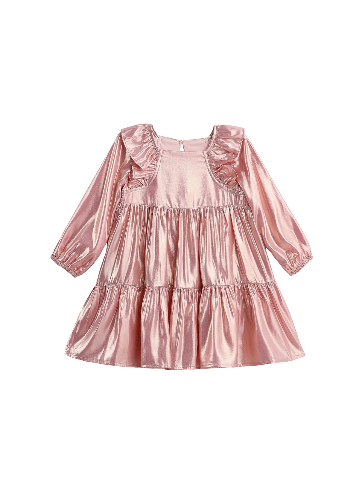 Rosy Glow Metallic Ruffle Dress