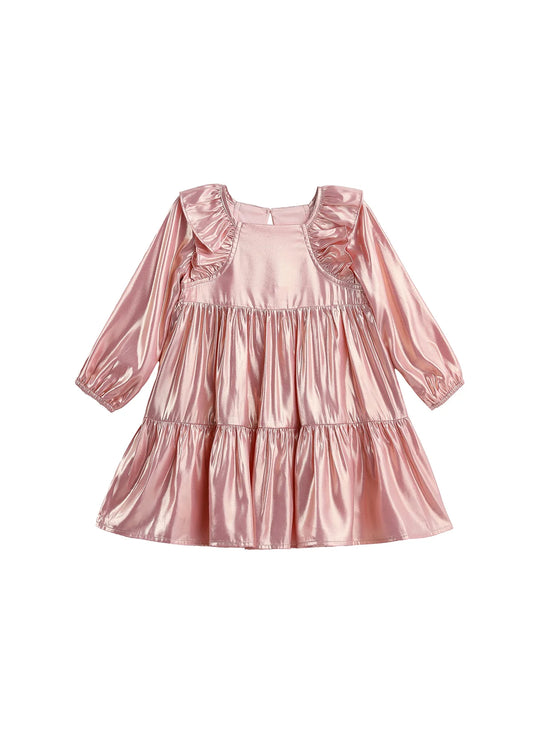 Rosy Glow Metallic Ruffle Dress - Doodlebug's Children's Boutique