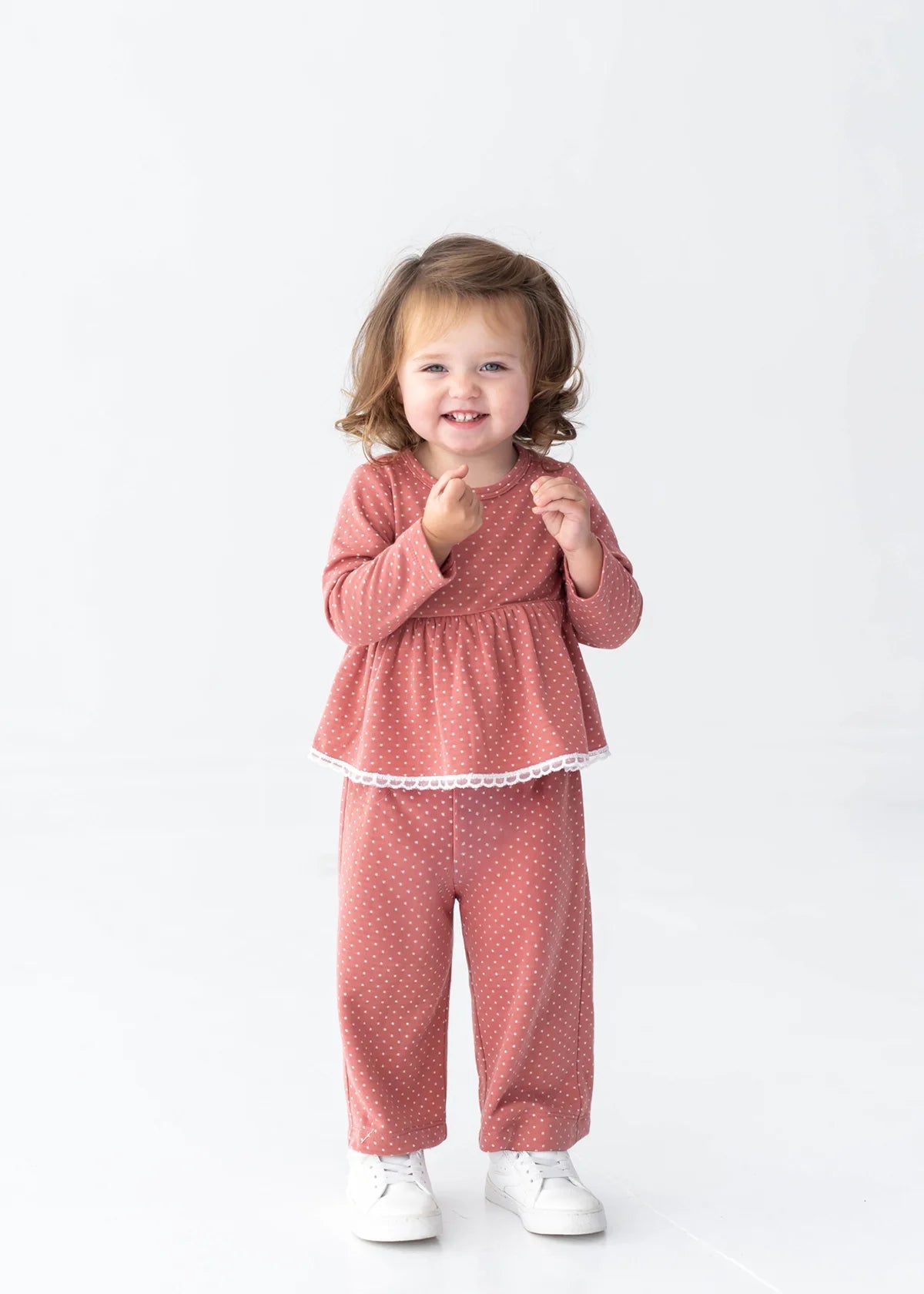 Maribelle Polka Dot Peplum Top & Pant Set