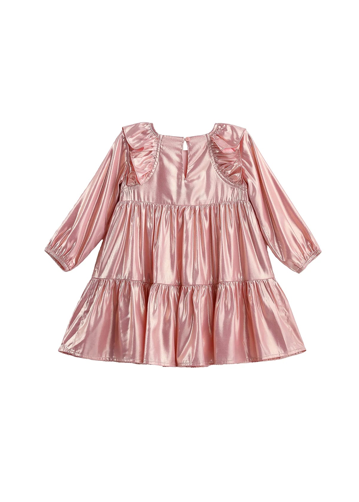 Rosy Glow Metallic Ruffle Dress