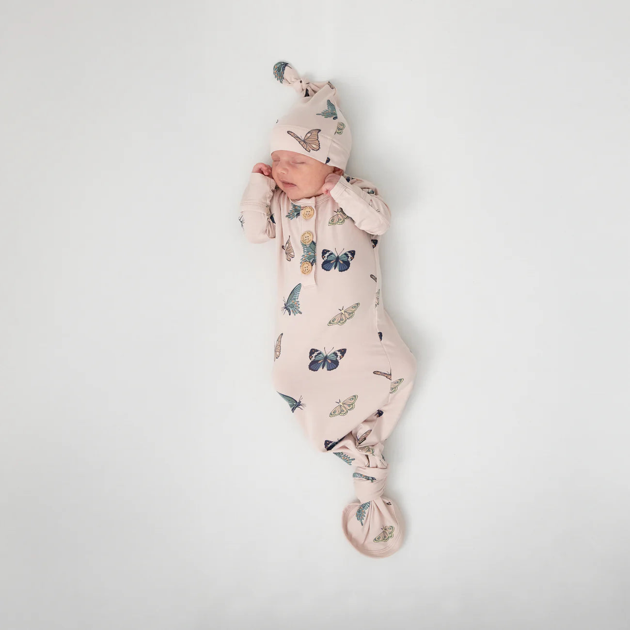 Knotted Gown with Hat Set in Blush Butterfly - Doodlebug's Children's Boutique
