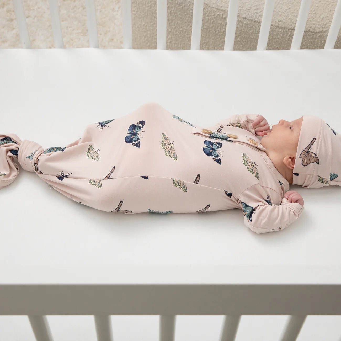 Knotted Gown with Hat Set in Blush Butterfly - Doodlebug's Children's Boutique