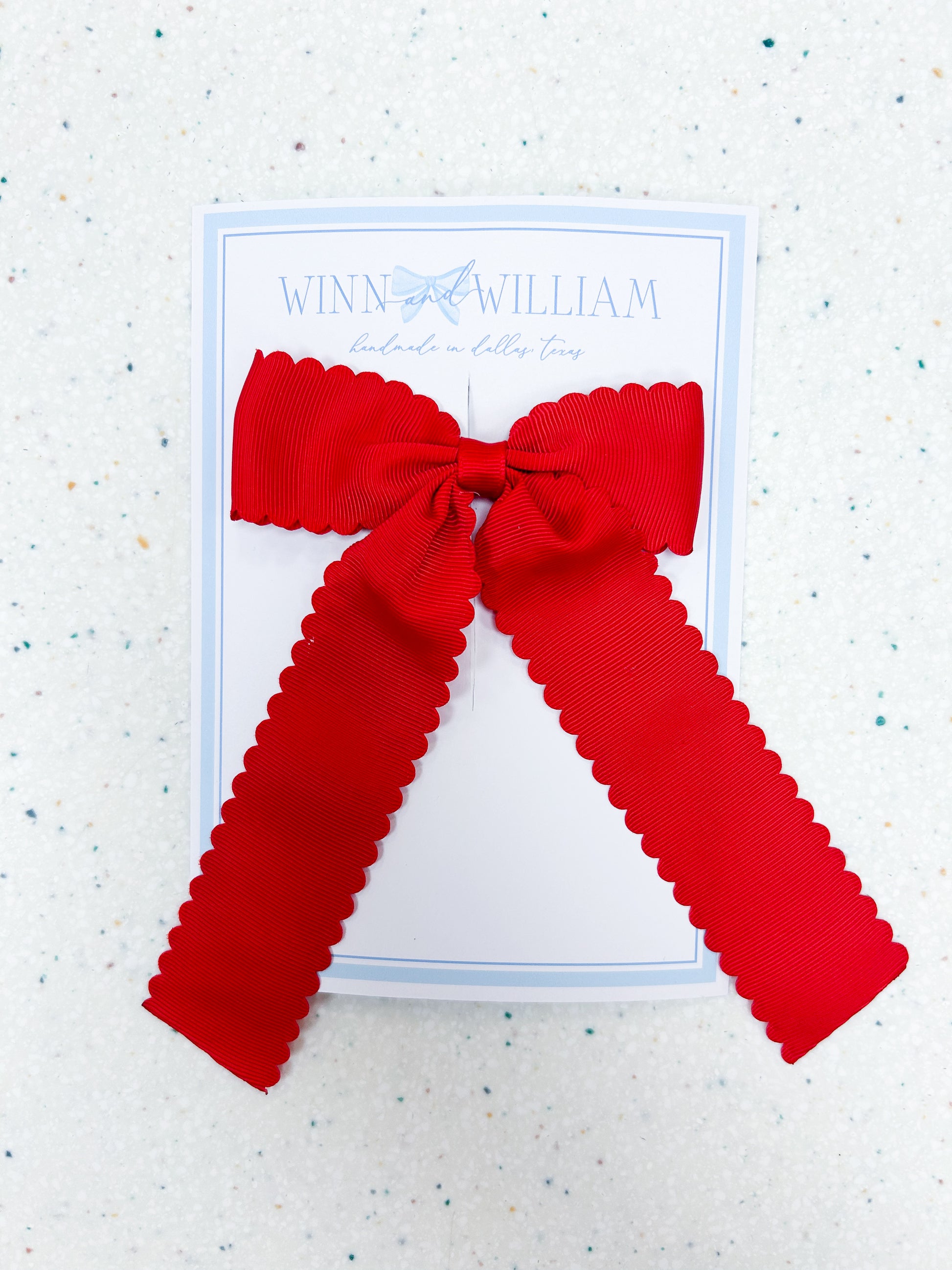 Red Scalloped Long-Tail Bow  - Doodlebug's Children's Boutique