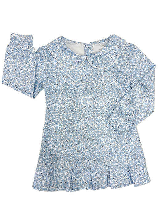Mini Blue Floral Pleated Dress - Doodlebug's Children's Boutique