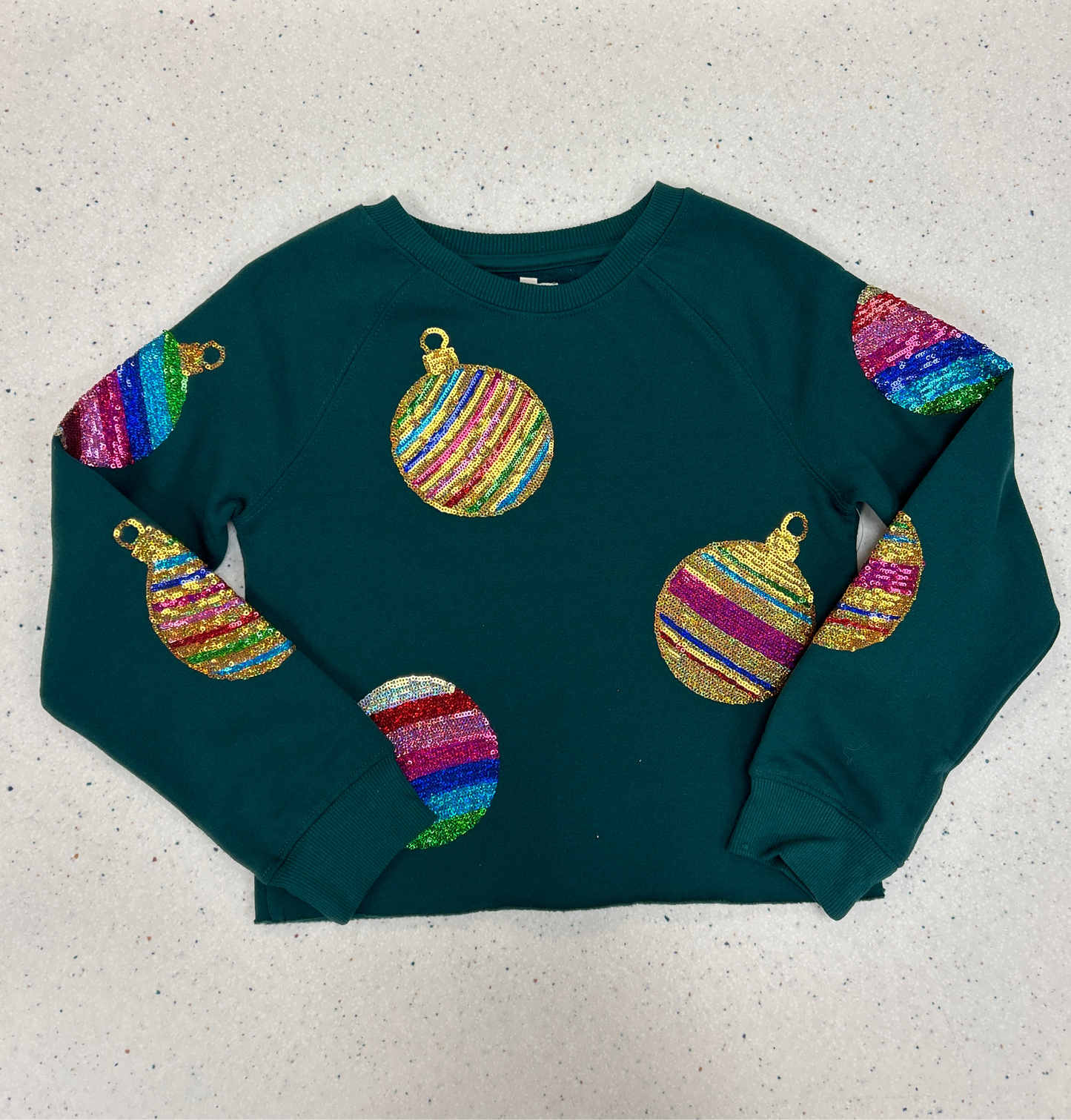 Sequin Christmas Ornament Crop Sweatshirt  - Doodlebug's Children's Boutique