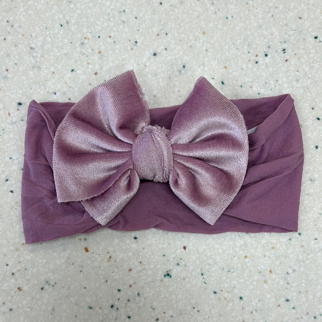 Wide Nylon Headband with Velvet Bow in Lavender  - Doodlebug's Children's Boutique