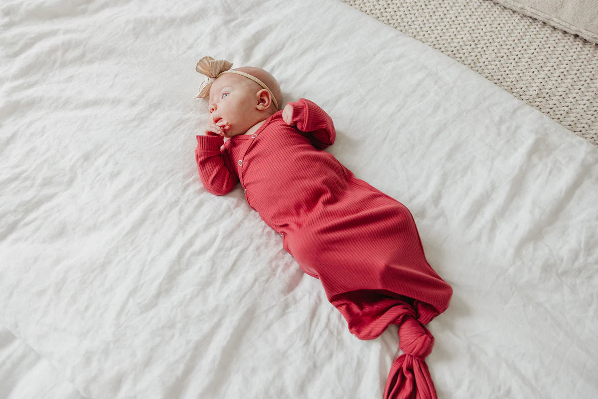 Berry Rib Knit Knotted Gown  - Doodlebug's Children's Boutique