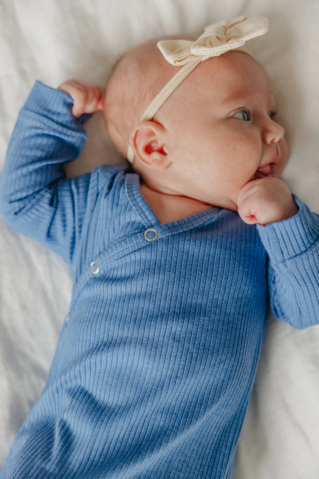 Indigo Rib Knit Knotted Gown  - Doodlebug's Children's Boutique