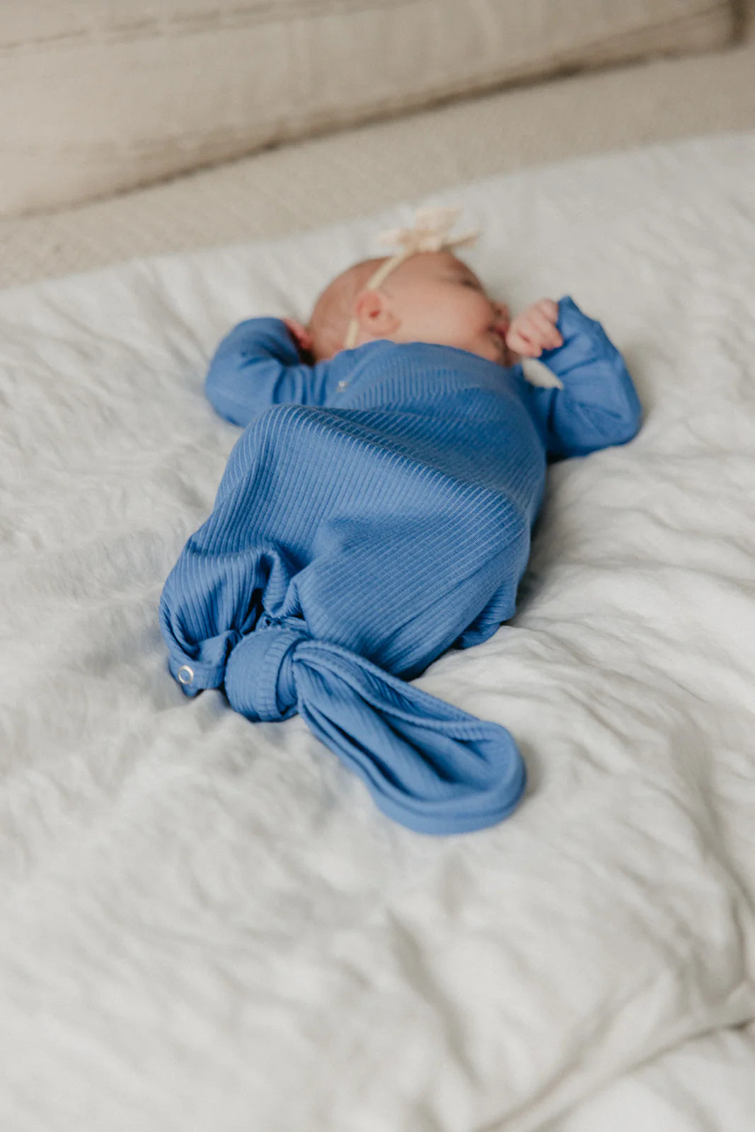 Indigo Rib Knit Knotted Gown  - Doodlebug's Children's Boutique