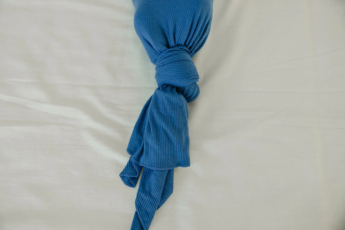 Indigo Rib Knit Swaddle Blanket  - Doodlebug's Children's Boutique