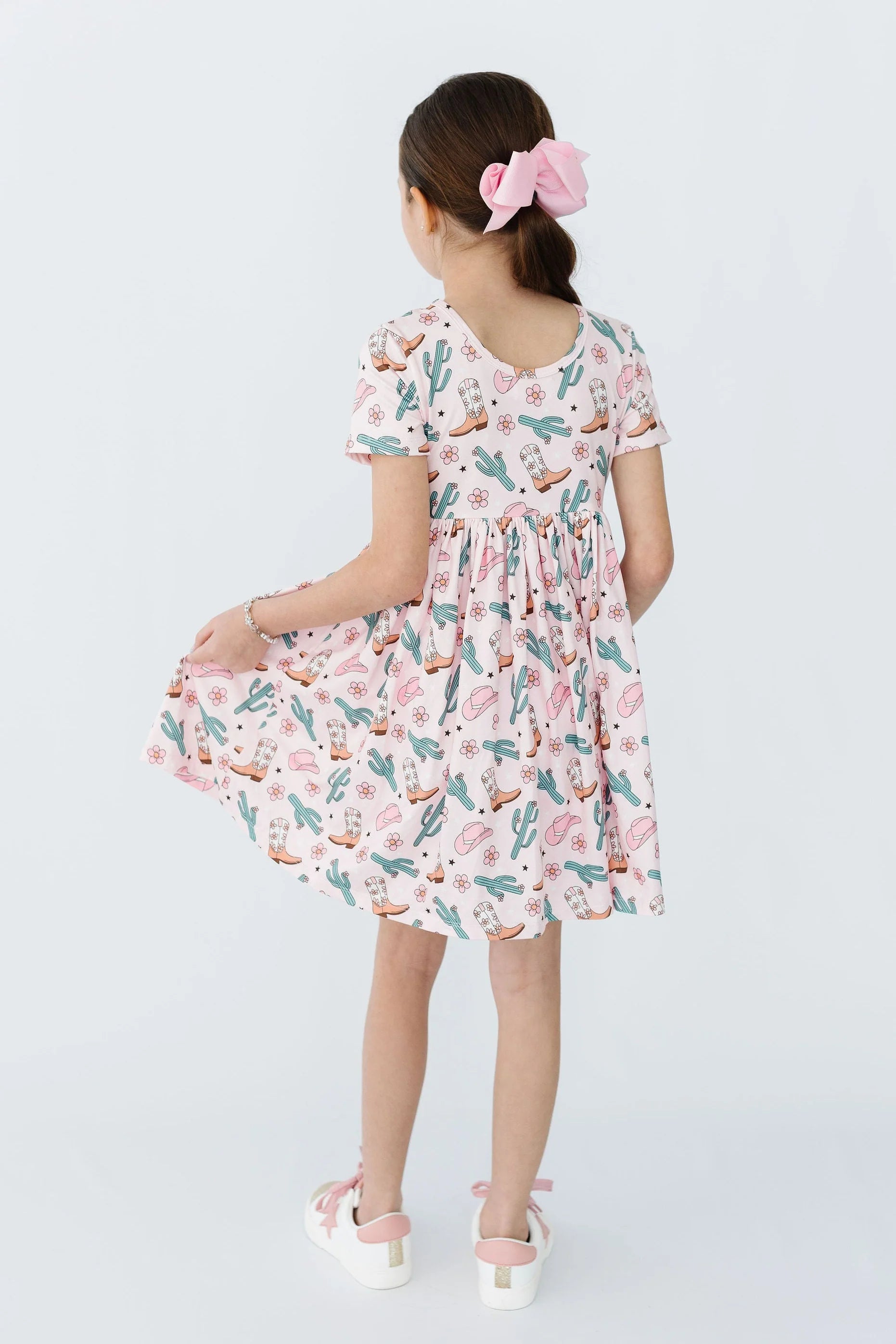 Cactus Cowgirl Short Sleeve Pocket Twirl Dress - Doodlebug's Children's Boutique