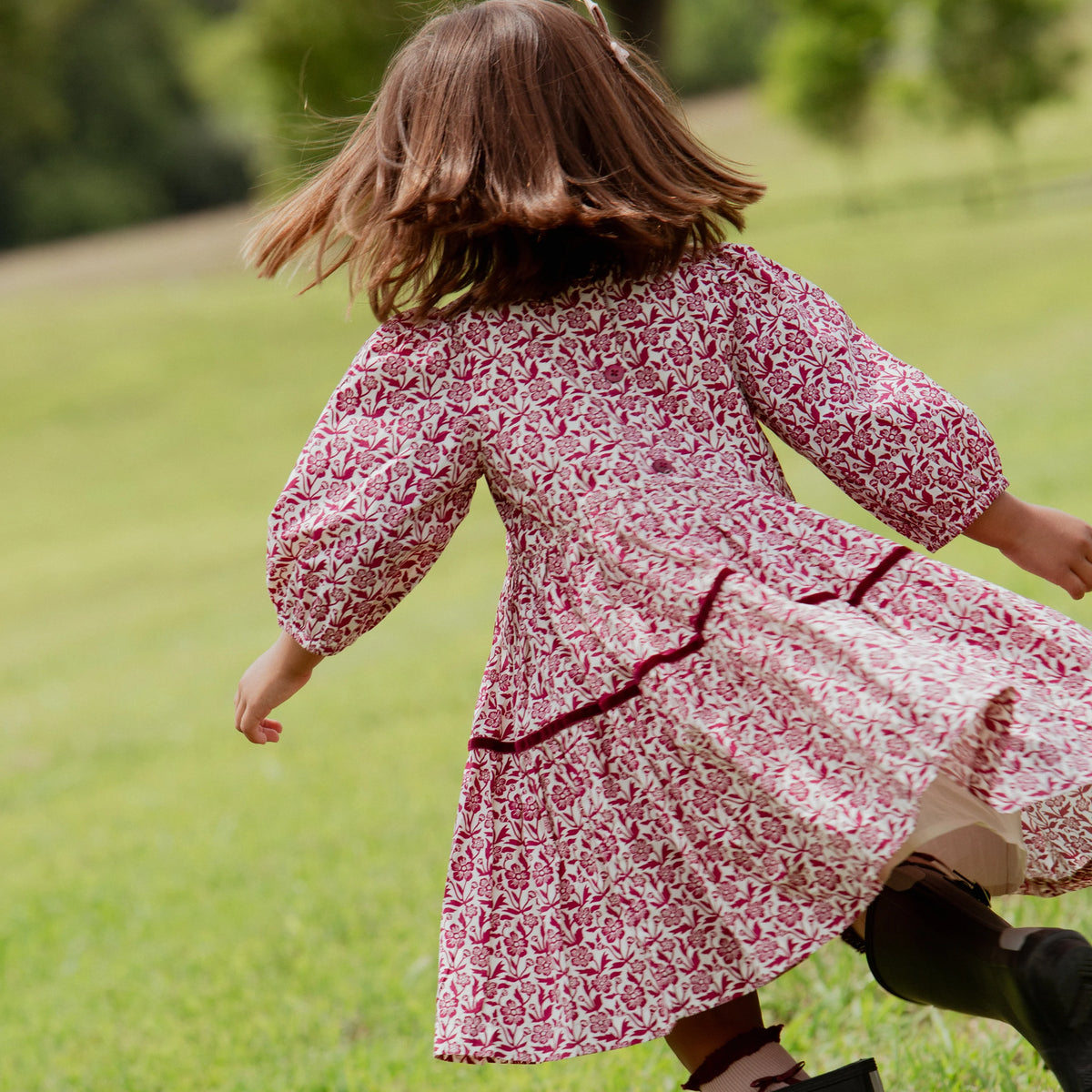 Maribelle Dress in Burgundy Climbing Floral