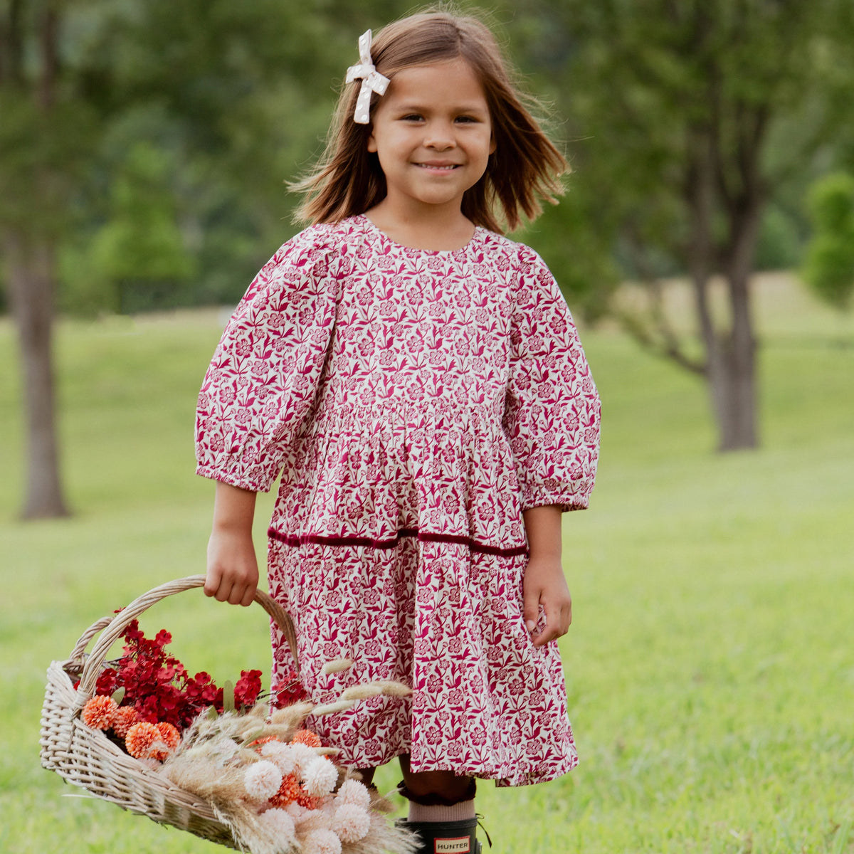 Maribelle Dress in Burgundy Climbing Floral