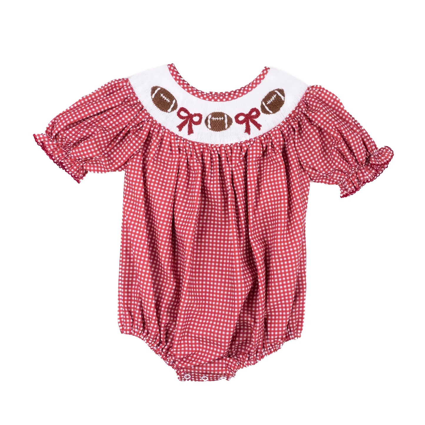 Crimson Gingham Football Hallie Bubble - Doodlebug's Children's Boutique