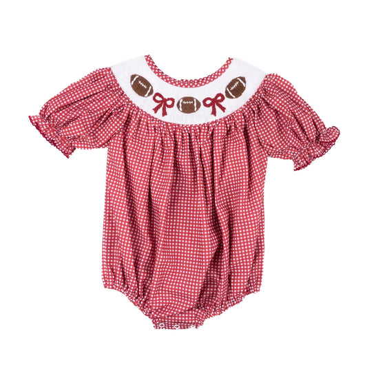 Crimson Gingham Football Hallie Bubble - Doodlebug's Children's Boutique