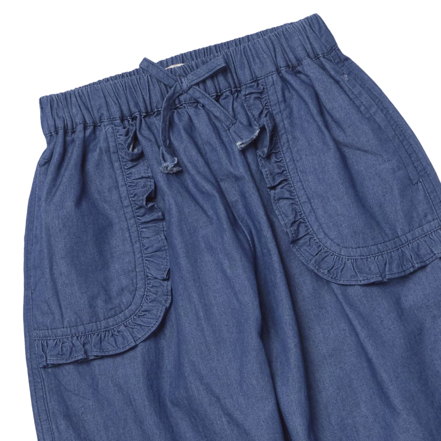 Bailey Ruffle Pant in Chambray - Doodlebug's Children's Boutique