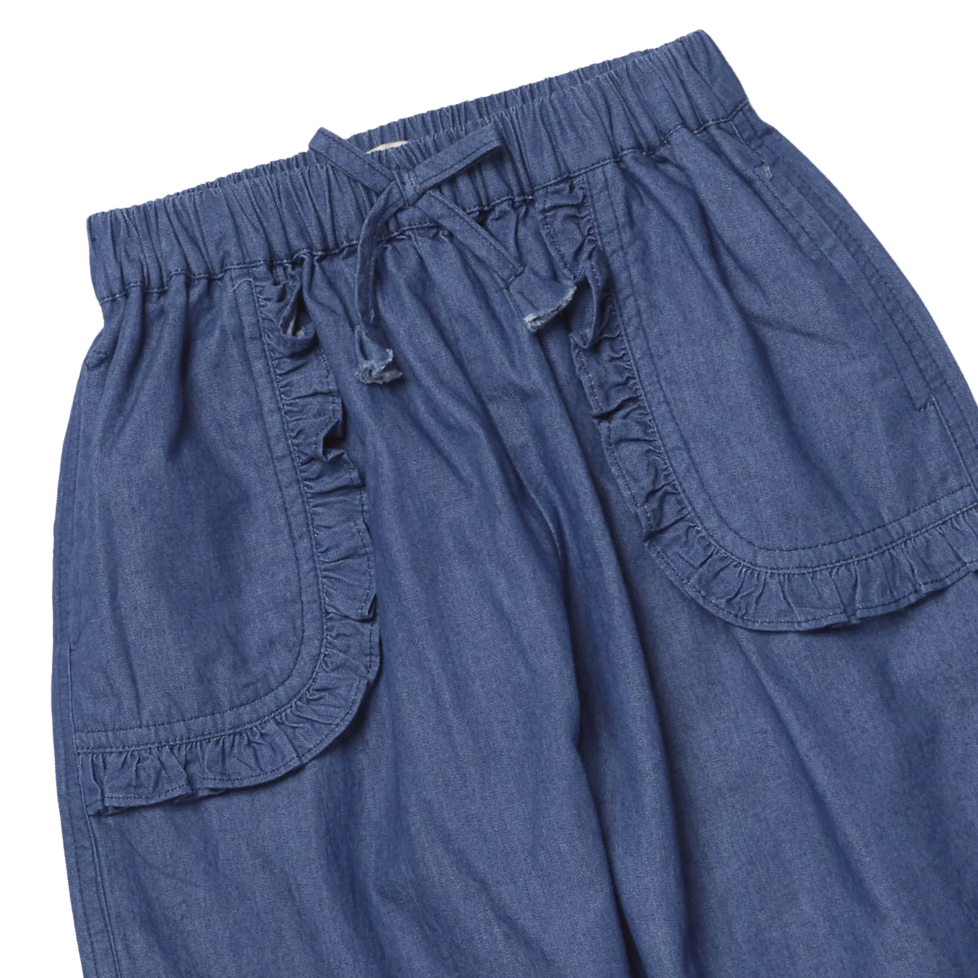 Bailey Ruffle Pant in Chambray - Doodlebug's Children's Boutique