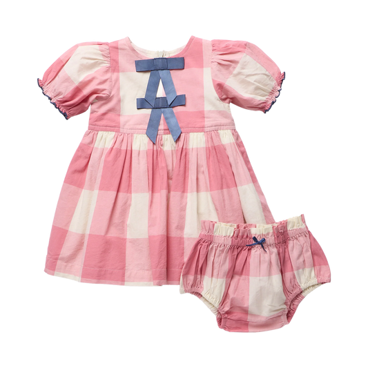 Hermione Dress Set with Bloomers in Pink Checks - Doodlebug's Children's Boutique