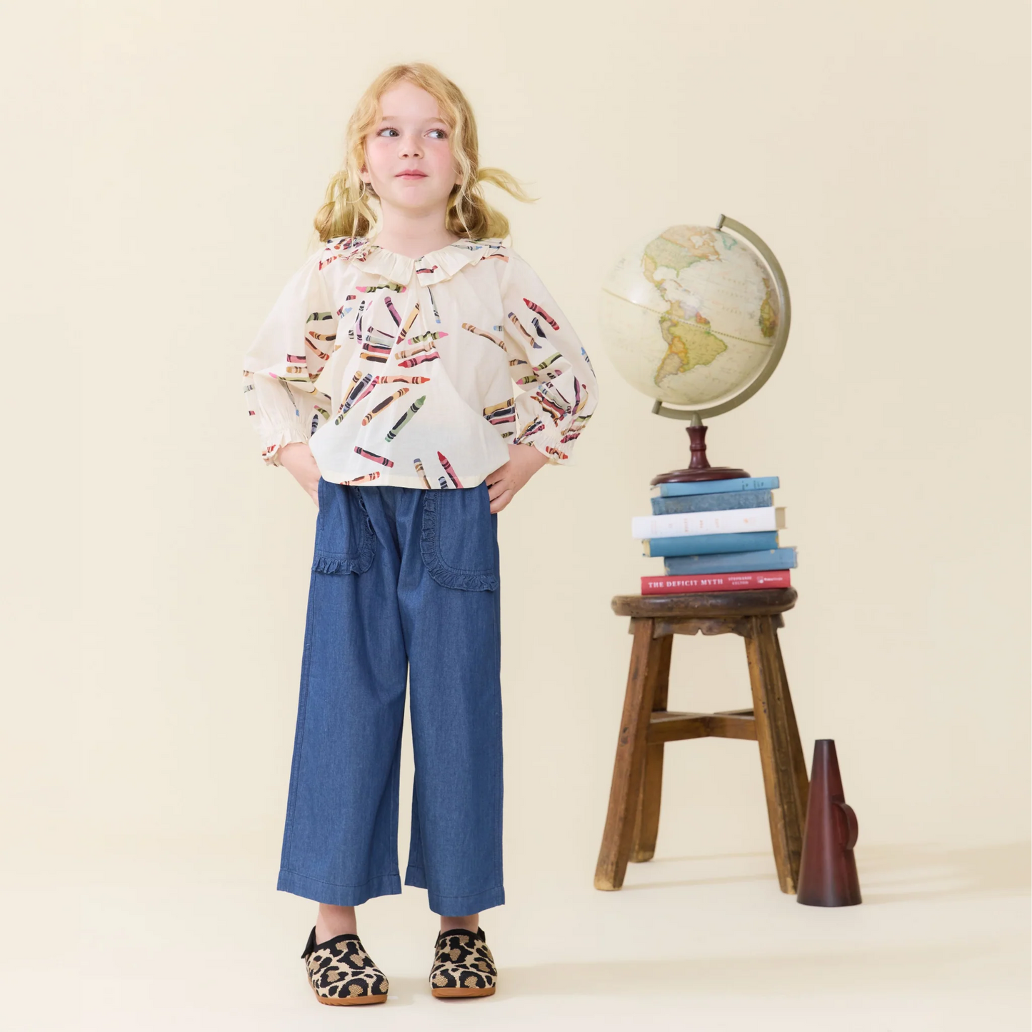 Bailey Ruffle Pant in Chambray - Doodlebug's Children's Boutique