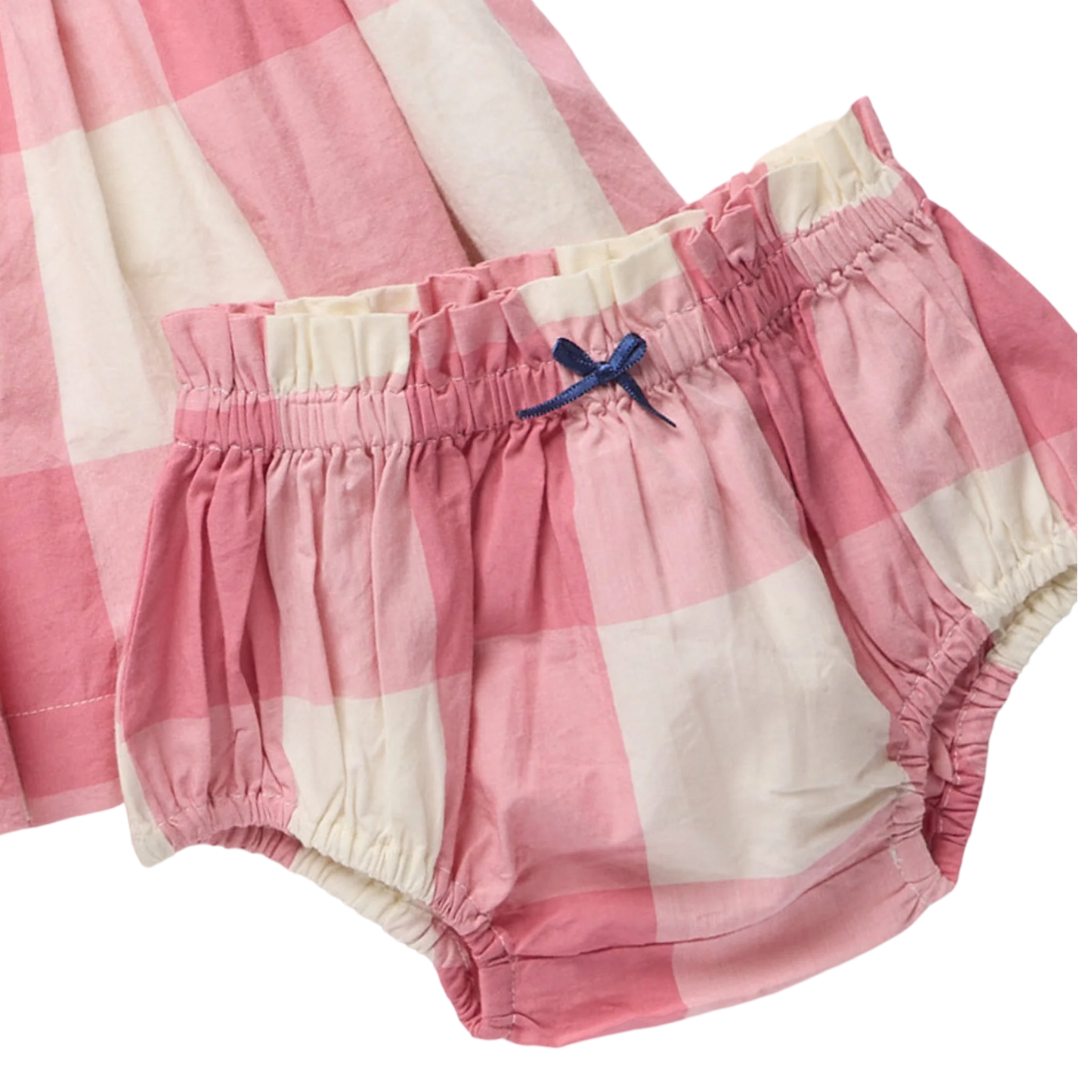 Hermione Dress Set with Bloomers in Pink Checks