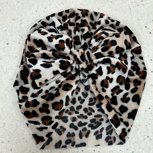 Velvet Turban with Bow in Cheetah  - Doodlebug's Children's Boutique