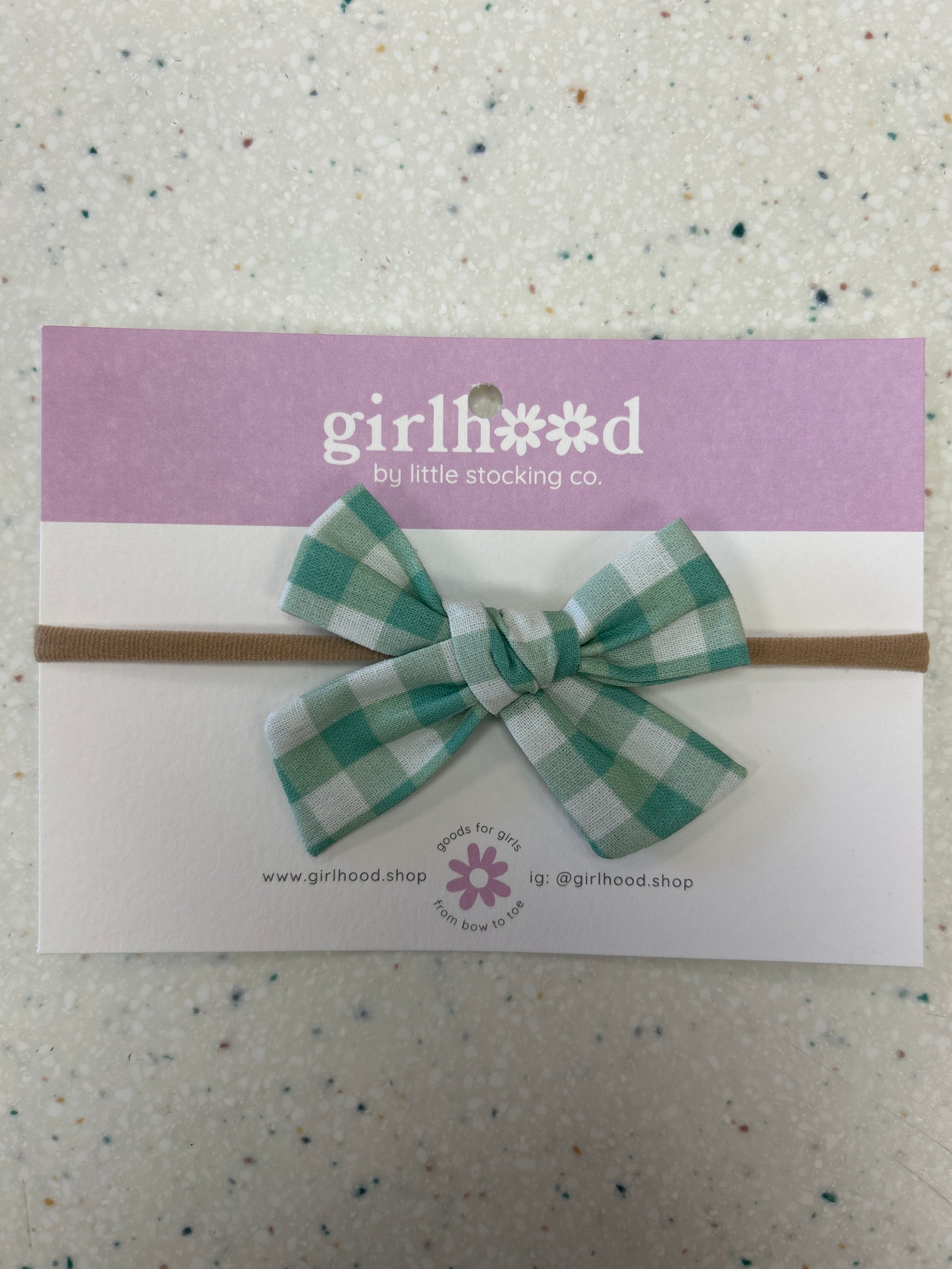 Baby Bow Headband in Green Gingham  - Doodlebug's Children's Boutique