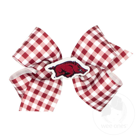 Arkansas Razorbacks Gingham Medium Bow - Doodlebug's Children's Boutique