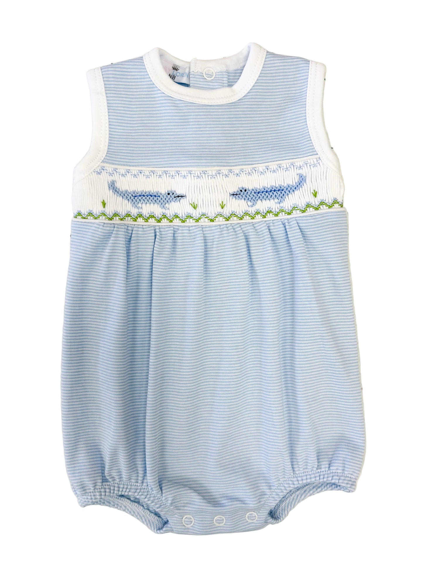 Blue Stripes Alligators Hand Smocked Bubble - Doodlebug's Children's Boutique