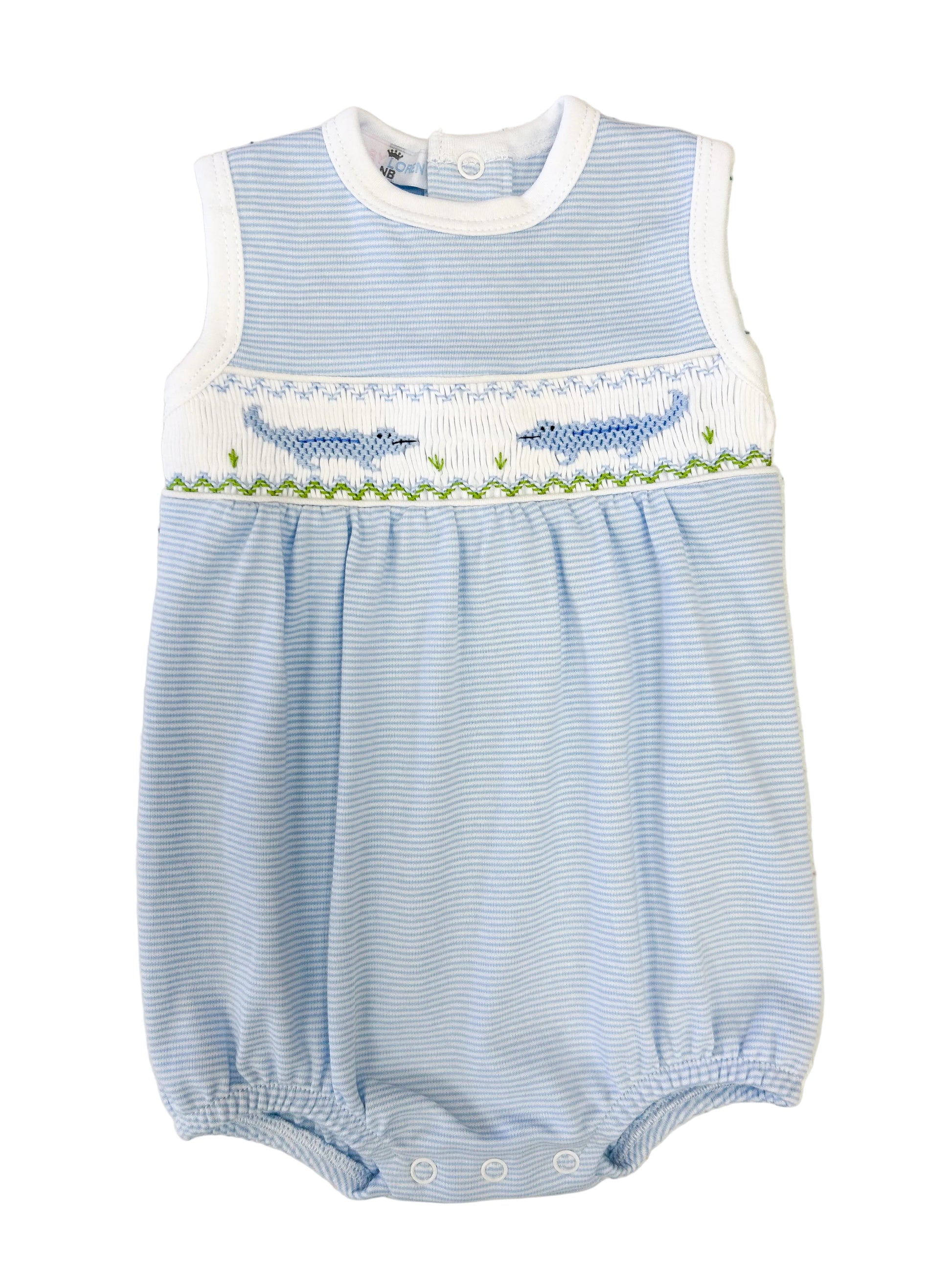 Blue Stripes Alligators Hand Smocked Bubble - Doodlebug's Children's Boutique