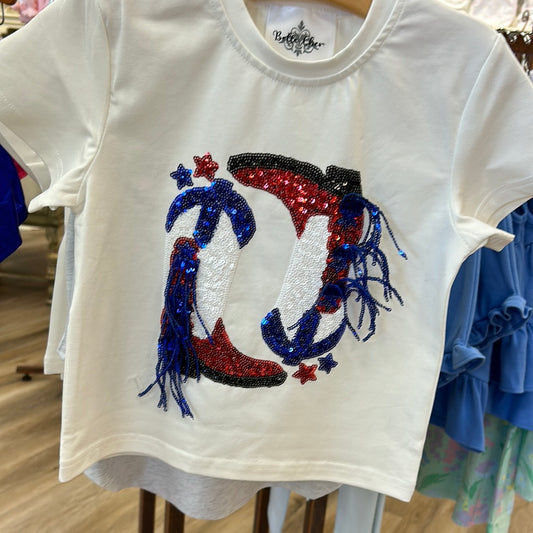 Cowgirl Boots Sequin Tee  - Doodlebug's Children's Boutique