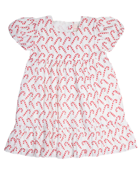 Candy Cane Puff Sleeve Dress  - Doodlebug's Children's Boutique