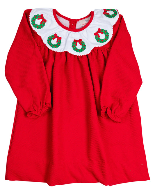 Red Wreath Embroidered Scallop Collar Dress  - Doodlebug's Children's Boutique