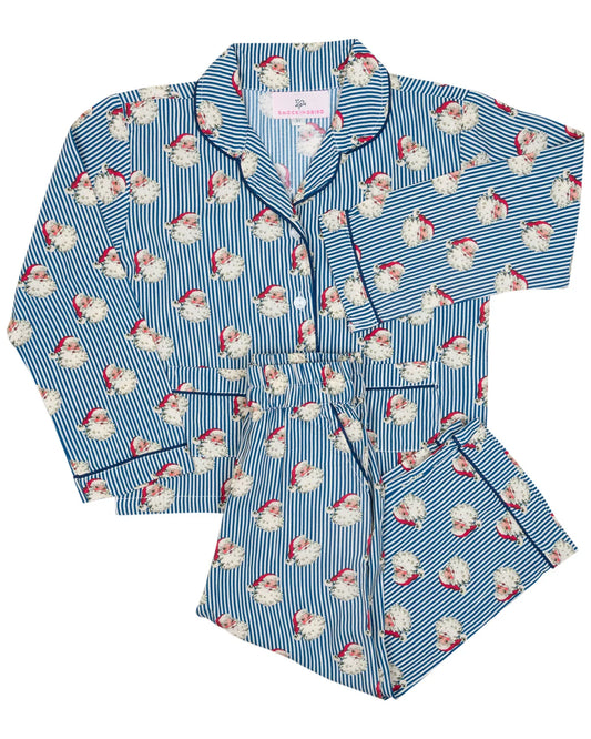 Navy Stripe Vintage Santa Pajama Set
