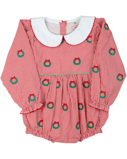 Christmas Wreaths Embroidered Bubble - Doodlebug's Children's Boutique
