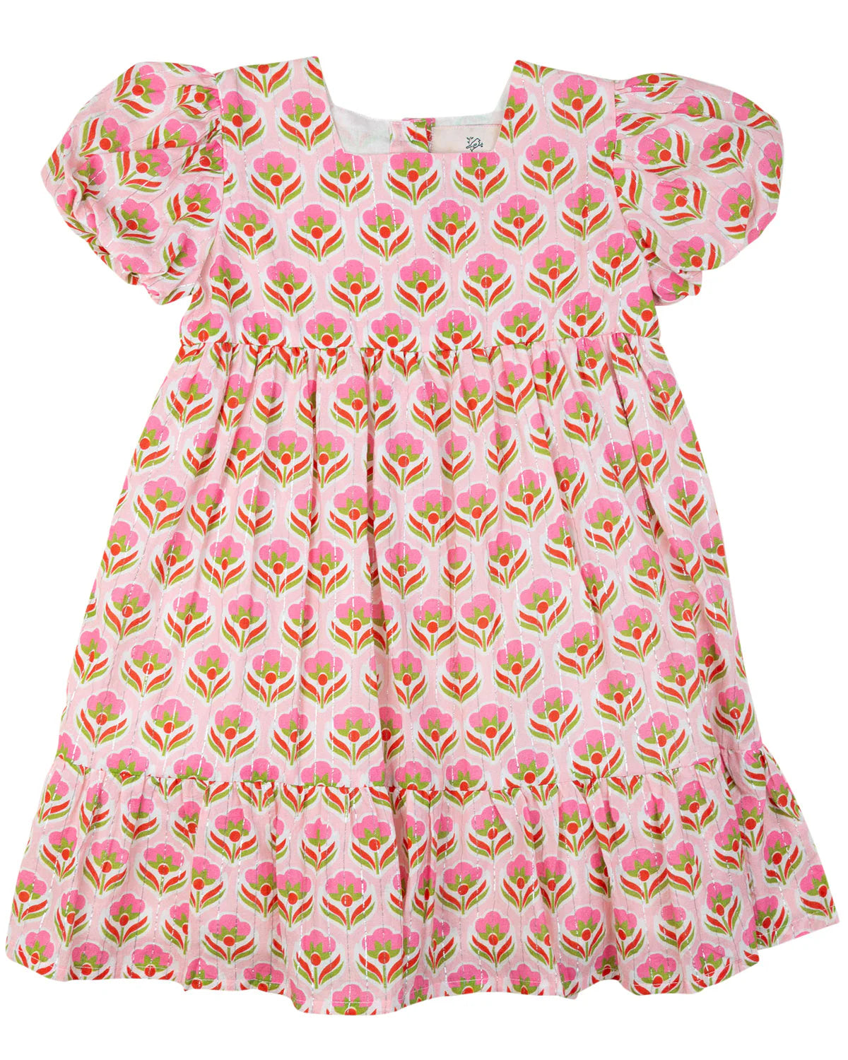 Pink Block Print Dress with Silver Lurex - Doodlebug's Children's Boutique
