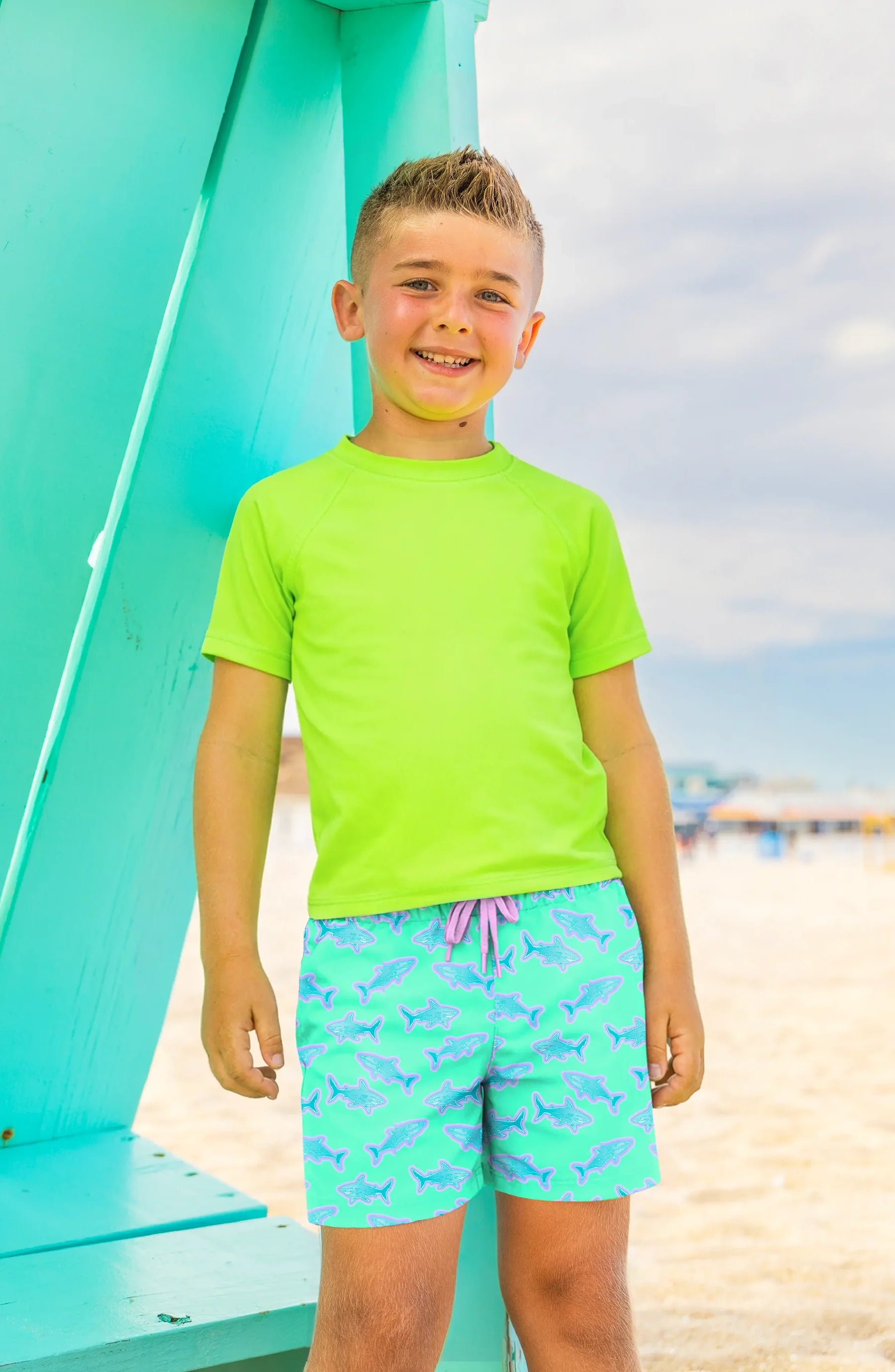 Neon Sharks Dylan Board Shorts - Doodlebug's Children's Boutique