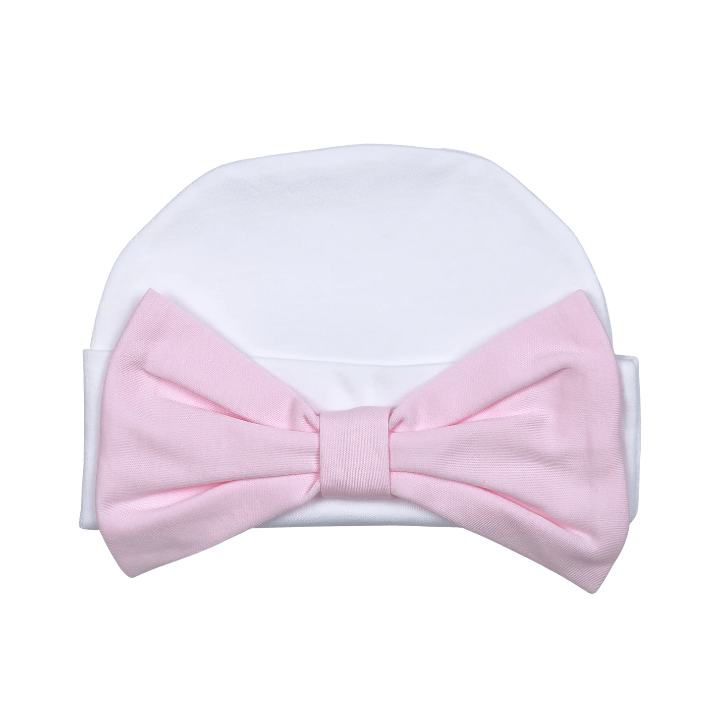 White Pima Beanie with Pink Bow - Doodlebug's Children's Boutique