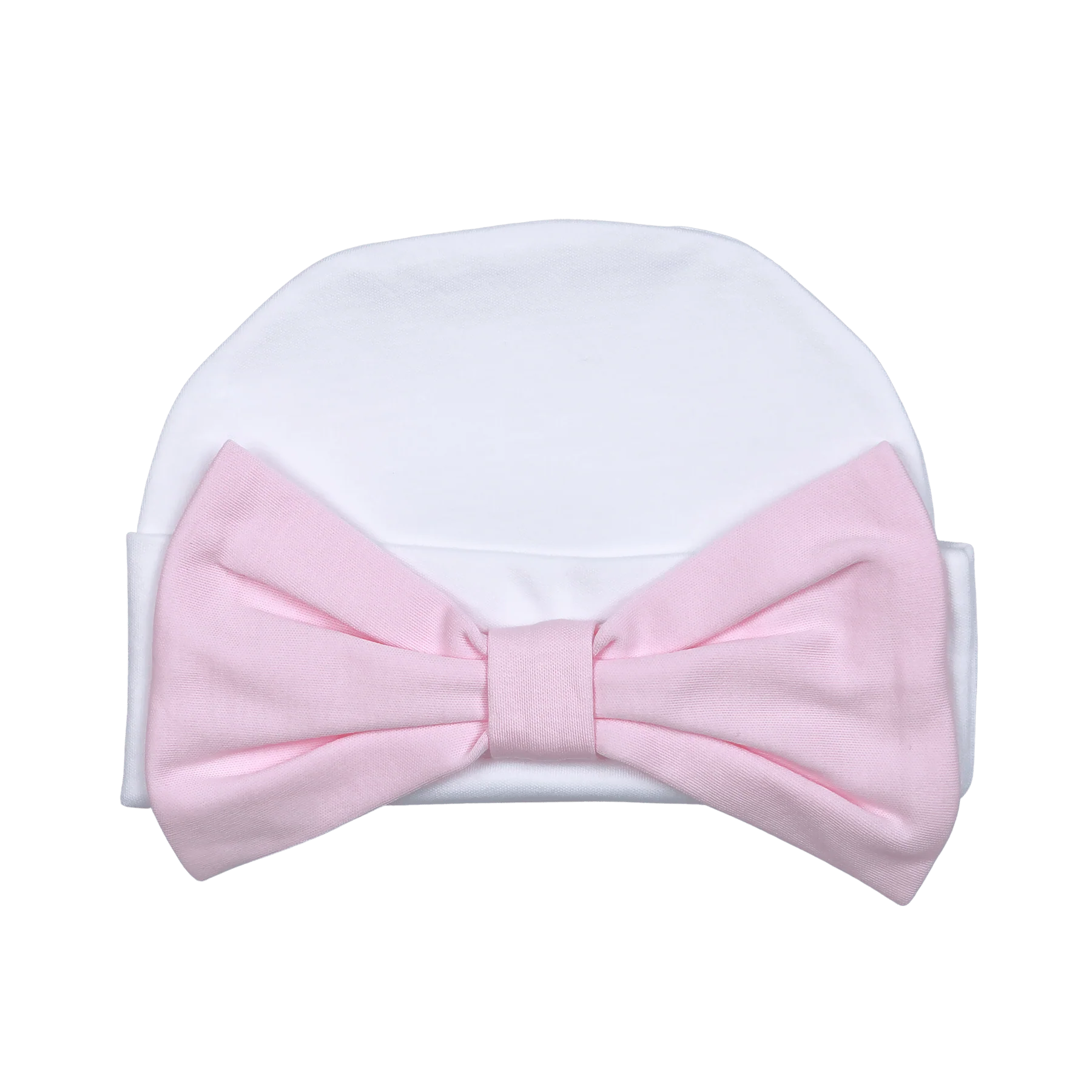 White Pima Beanie with Pink Bow - Doodlebug's Children's Boutique