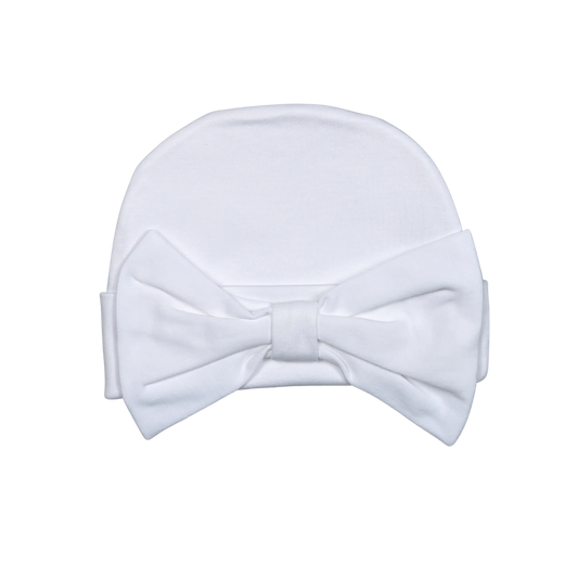 White Pima Beanie with White Bo - Doodlebug's Children's Boutique
