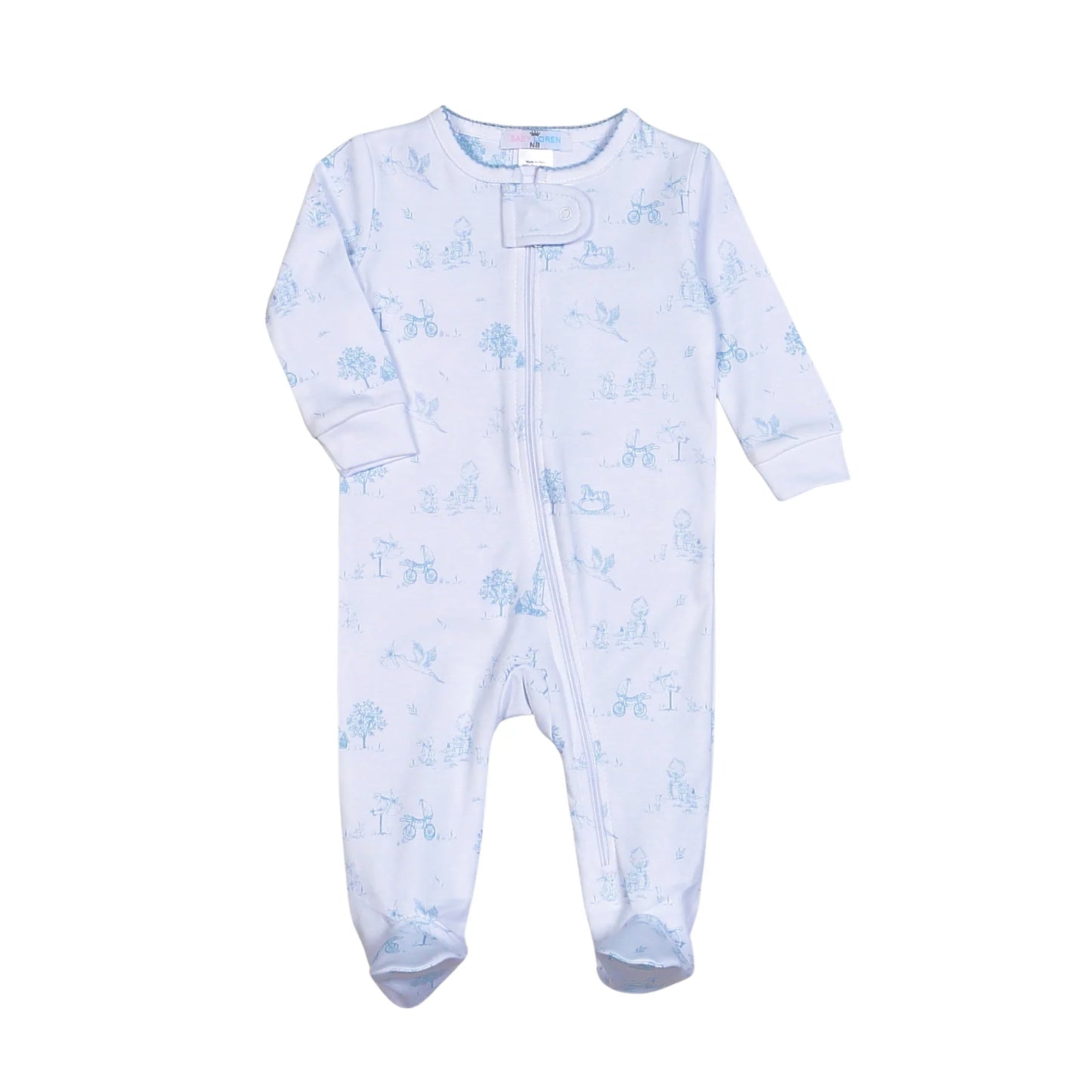 Blue Baby Toile Zipper Footie