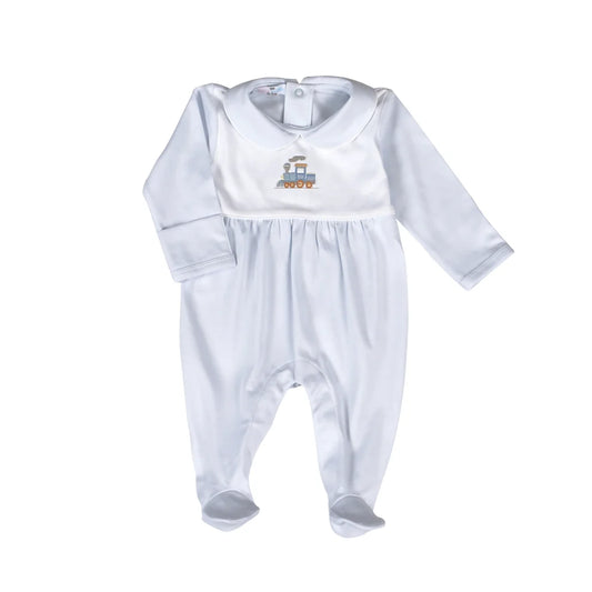 Choo Choo Train Collared Footie - Doodlebug's Children's Boutique